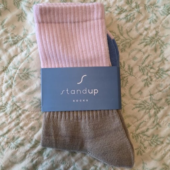 NWT Standup Socks Fay Crew Socks in Pink/Brown/Blue - Picture 1 of 2